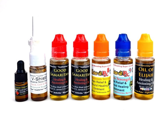 Kure it RX9 bible healing oil with Oil of Elijah & good samaritan blend + v-shield nasal 20ml plastic drip top option